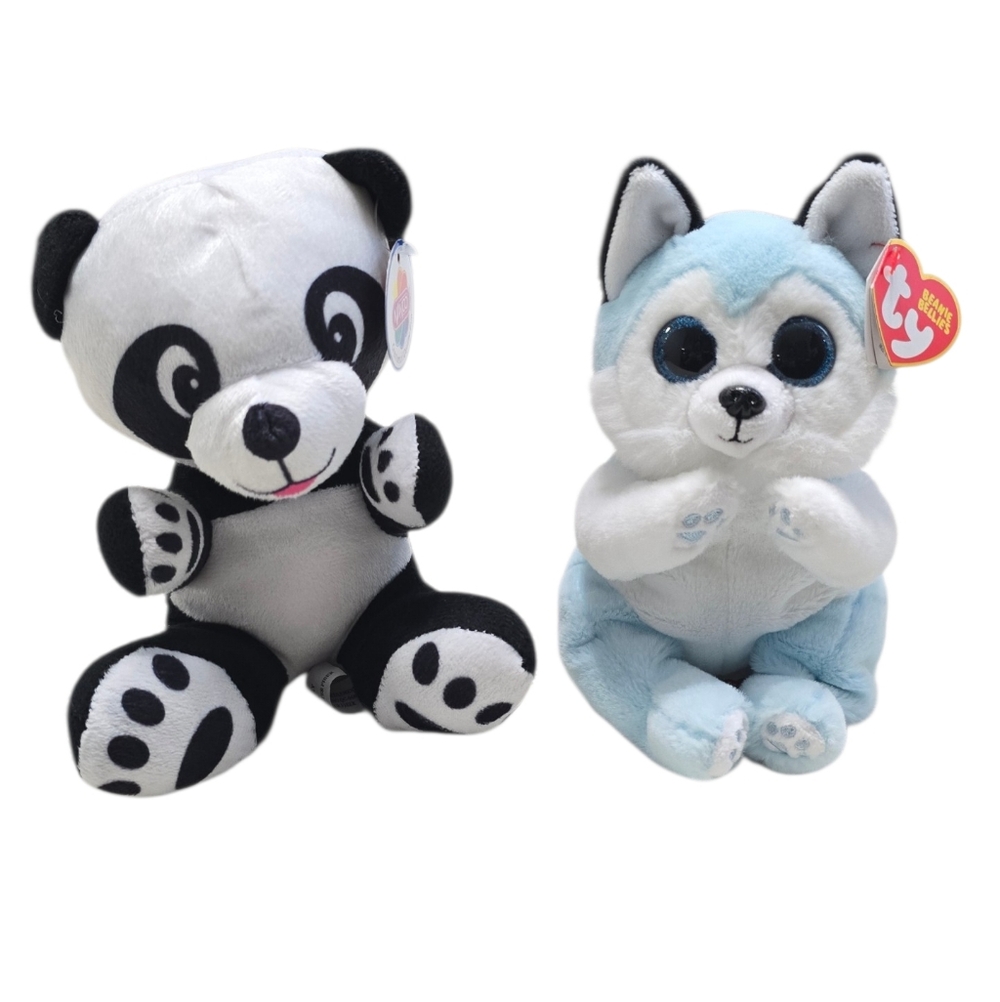 TY Panda and Husky Plush Set